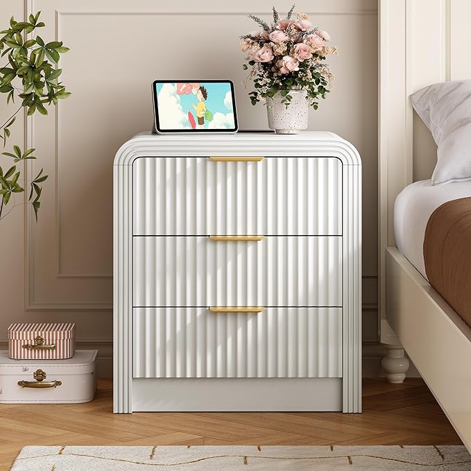Decofy Fluted 3-Drawer Nightstand - Image 6