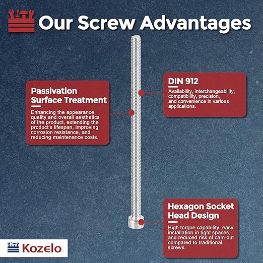 Kozelo 10pcs Socket Head Cap Screws - [M6-1 x 130mm] 304 Stainless Steel Allen Socket Drive for Electrical Motor 3D Printing Fan Engine Replacement Use, Silver