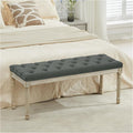 LOULENS 43.9" Linen End of Bed Bench, Vintage Bedroom Bench, Dark Grey | French by LOULENS