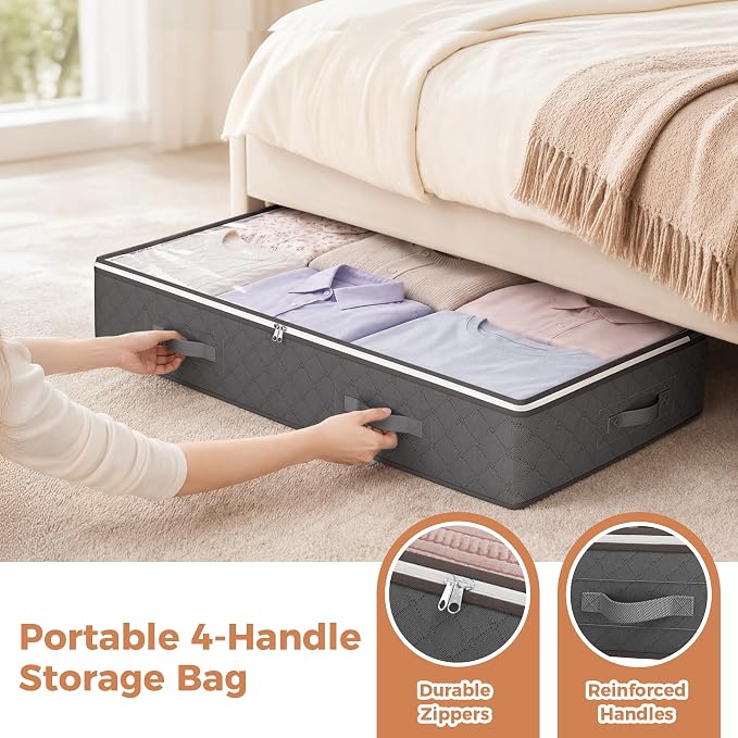 95L Under Bed Storage Containers, 4 Pack Closet Organizers Grey | Foldable - Image 4