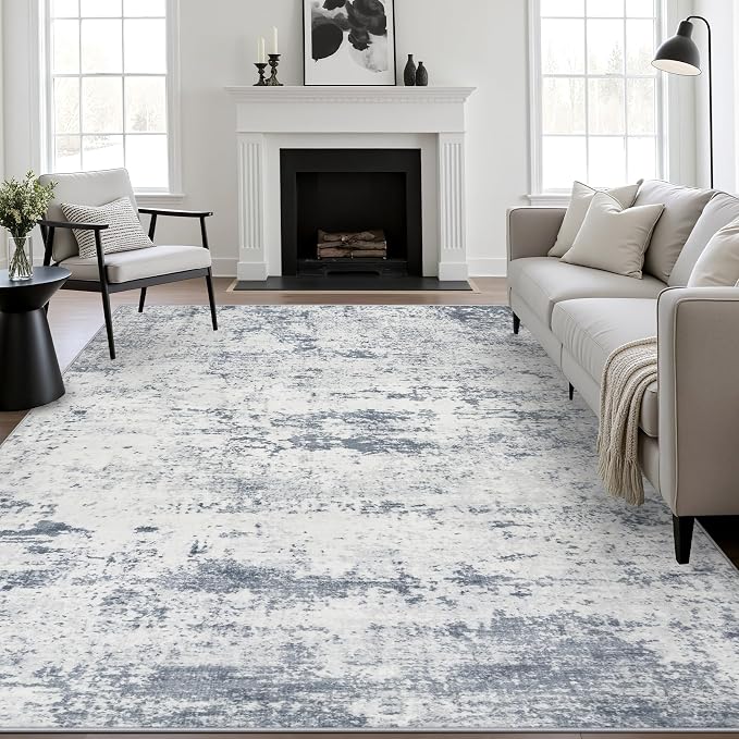 6x9 Area Rug Living Room: Modern Washable Soft Carpet Blue Grey | by FXRHLP