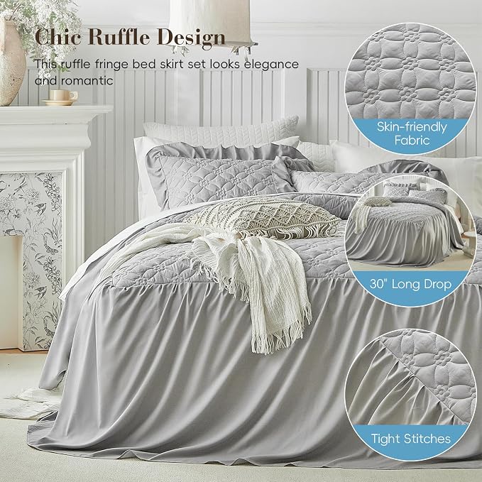 Ruffle Skirt Bedspread Set Flower Style - Image 7