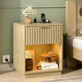 VINGLI Nightstand with Charging Station, LED Nightstand Fluted with Rounded Edge by VINGLI