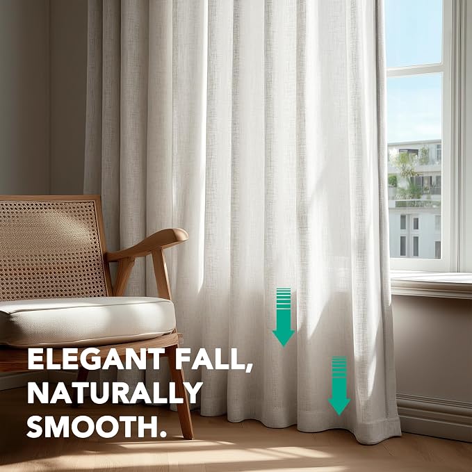 Deconovo Linen-Blend Semi-Sheer Curtains 2 Panels, Hidden Tab and Rod Pocket - Image 7