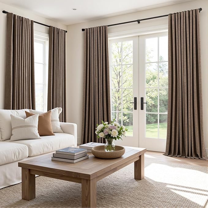 MIULEE 100% Blackout Back Tab Pleat Linen Curtains 50" Wx90 L, Dutch Cocoa | 2 - Image 2