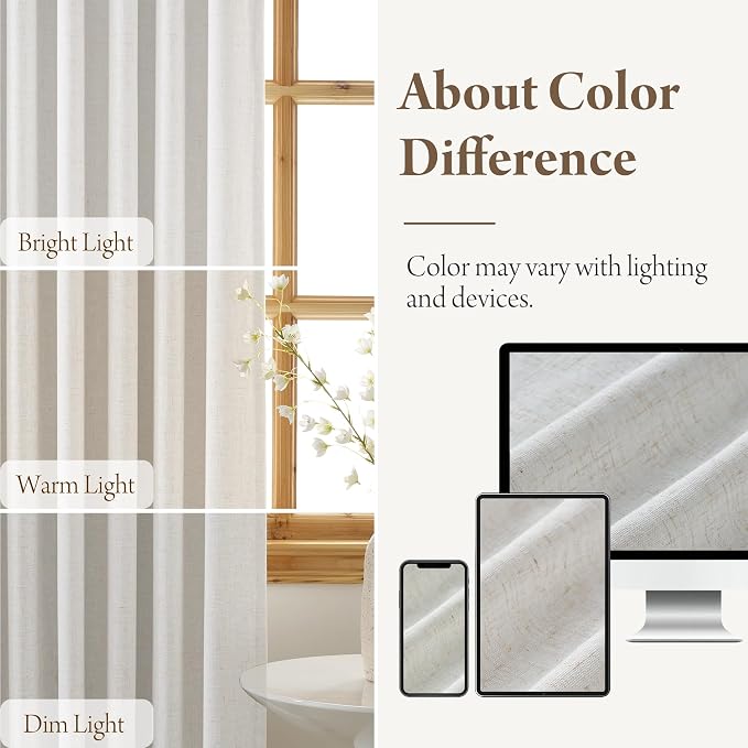 RYB HOME Natural Pinch Pleated Linen Curtains, 100% Blackout Thermal Insulated - Image 7