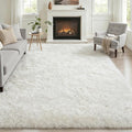 Area Rug Living Room Bedroom: 5x7 Fluffy Plush Shag Carpet Ivory | by Luxturiy