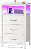Huuger Night Stand with Charger Station and LED Lights, 3 Drawer Nightstand | by Huuger