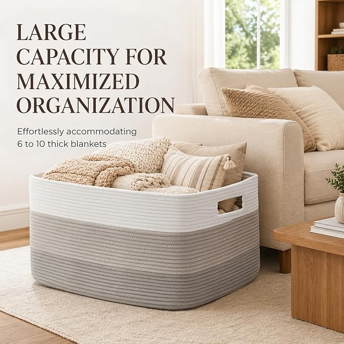 OIAHOMY Blanket Basket Laundry Basket Dog Toy Basket 75L Gradient Grey | Large - Image 3