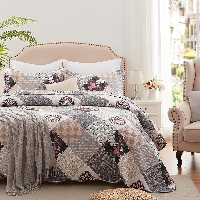 Full/Queen Size Quilt Set 3 Pieces Lightweight Reversible Bedspread-90''x98'' - Image 3