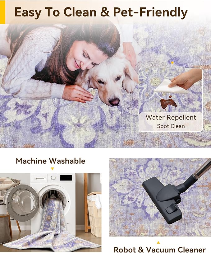 RELEANY Washable Area Rug, Square 8'x8', Water Repellent, Pet Friendly - Image 4