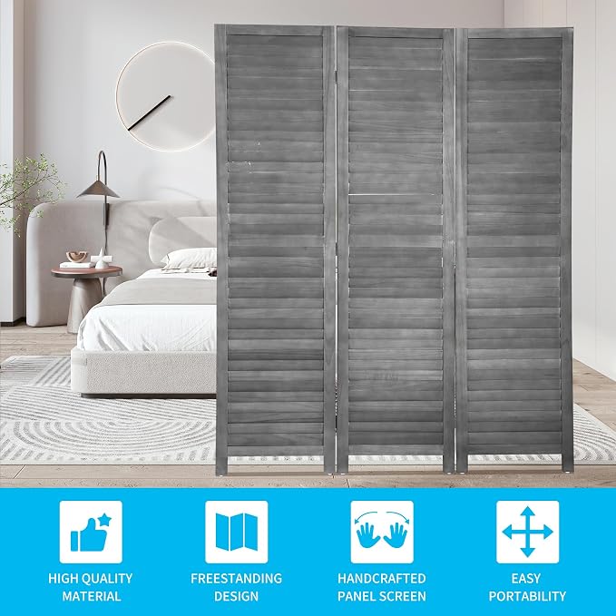 BLKMTY Room Divider 3 Panel Privacy Screen Folding Screen Tall Wood Dividers - Image 5