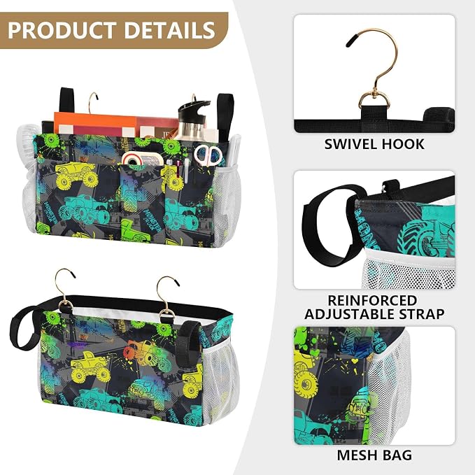 Monster Trucks tag8 Bedside Caddy Storage Bag Bedside Organizer - Image 5