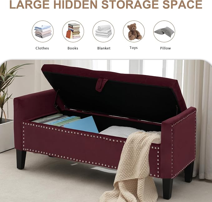 Velvet Ottoman with Storage, Modern Storage Bench - Image 4