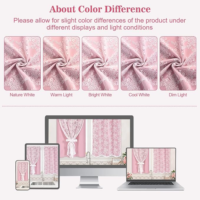 Yinhua Pink Curtains for Girls Room Double Layer Blackout Curtains for Bedroom - Image 7