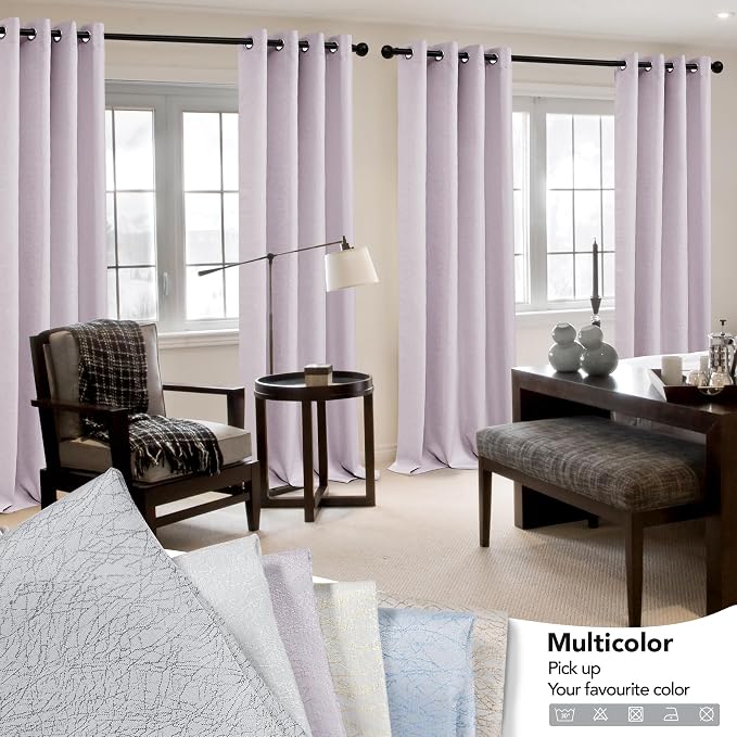 Deconovo 100% Blackout Curtains, Living Room Curtains Jacquard, 2 Panels - Image 6