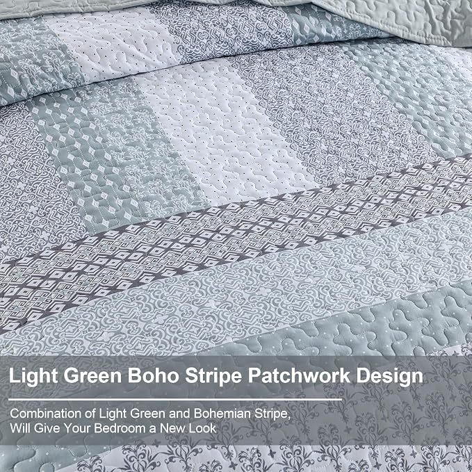 WONGS BEDDING Sage Green King Quilt Set, Microfiber Lightweight Quilt Bedding - Image 5