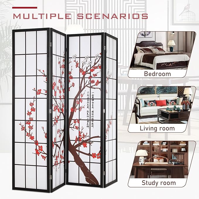 FDW Room Divider 6Ft Folding Privacy Divider 4 Panel Oriental Shoji Screen Wall - Image 6