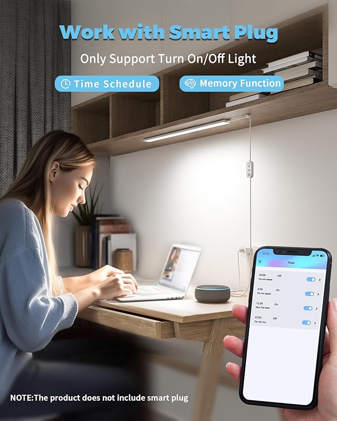 ASOKO Plug-in Under Desk Light, 24Inch LED Workbench Lights with Super Brighten 900Lumen and Smart Memory Function,3 Temps (3000K/4000K/6000K) for Kitchen Sink/Desk/Workbench