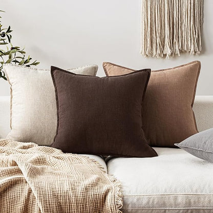 EMEMA Throw Pillow Covers Decorative Linen Pillow Covers 24x24 Inch Dark Brown Boho Farmhouse Neutral Couch Throw Pillows for Bed Pack of 2 Accent Pillowcase Modern Sofa Cushion Livingroom Home