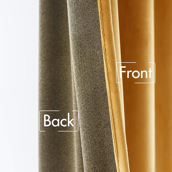 MIULEE Velvet Blackout Curtains 52x84 inches 2 Panels Mustard Yellow | Luxury - Image 6
