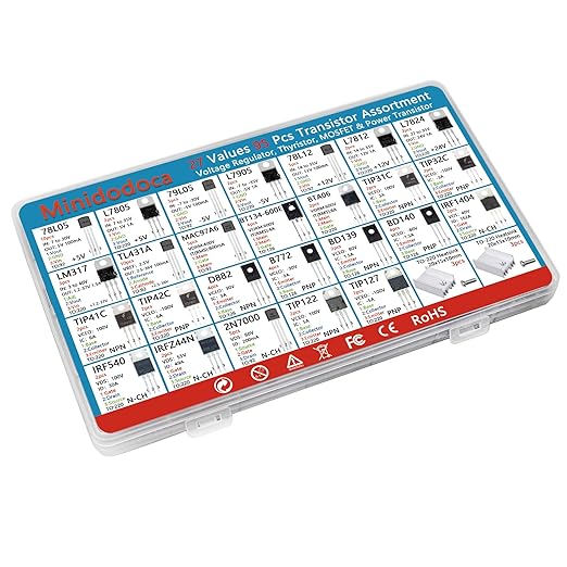 Minidodoca Power Transistor, Mosfet, Thyristor and Voltage Regulator Assortment Kit, 95 pcs, 27 Types