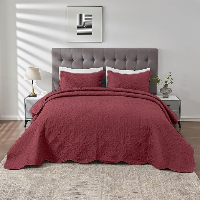 Kingnex Oversized King Bedspreads 128x120 Burgundy | Lightweight, Extra Wide - Image 3