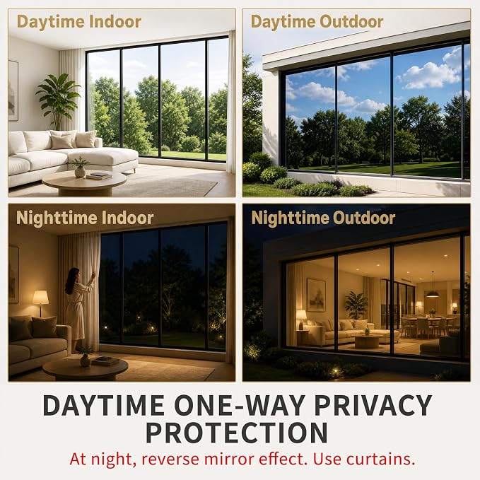 One Way Privacy Window Film Heat Control Mirror Tint 23.6Inx32.8Ft | Reflective - Image 2