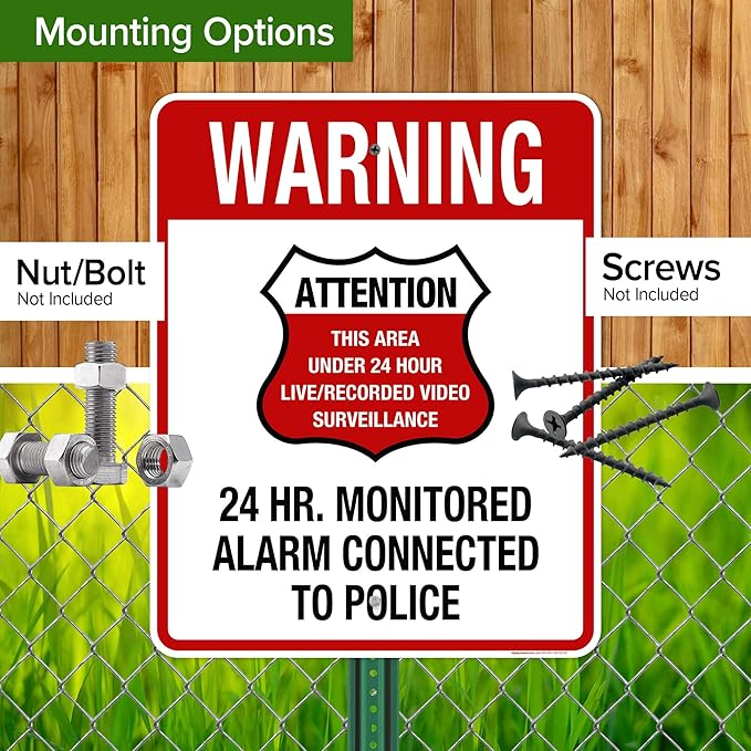 Warning 24 HR. Monitored Alarm Connected To Police Sign, 24x30 Inches, Rust Free .063 Aluminum, Fade Resistant, Made in USA by My Sign Center