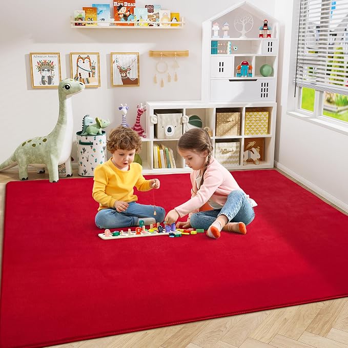 Modern Area Rugs for Bedroom Living Room, 5x8 Red Memory Foam Rug | Thickened - Image 3