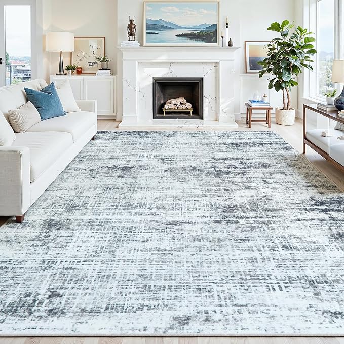 10x12 Washable Area Rug for Living Room Bedroom: Non-Slip Modern Black Grey | - Image 8