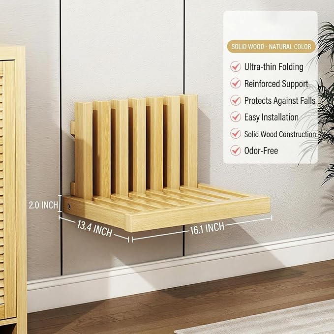Solid Wood Wall-Mounted Bedside Shelf, Foldable Floating Narrow Table, Creative - Image 3