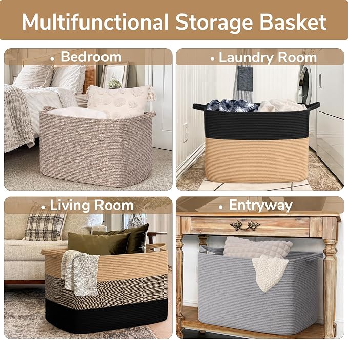 Goodpick 105L Extra Large Woven Rope Blanket Basket, Pillows & Toys, Living - Image 4