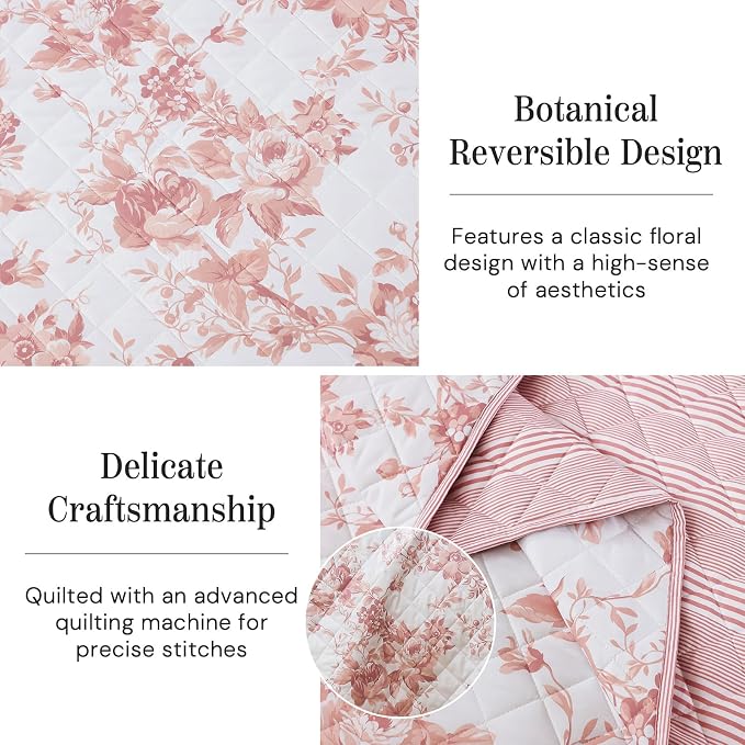 Twin/Twin XL Quilt Set-2 Pieces Soft Bedding Floral Reversible Coverlet | All - Image 3