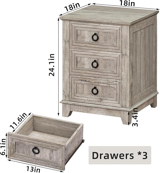 Joaxswe Farmhouse Nightstand Set 2, Oak Night Stand Cabinet - Image 3