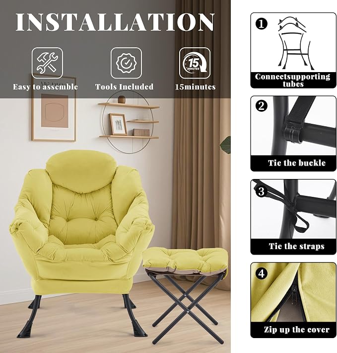 Lazy Chair with Ottoman, Comfy Reading Chair, Lounge Chair - Image 8