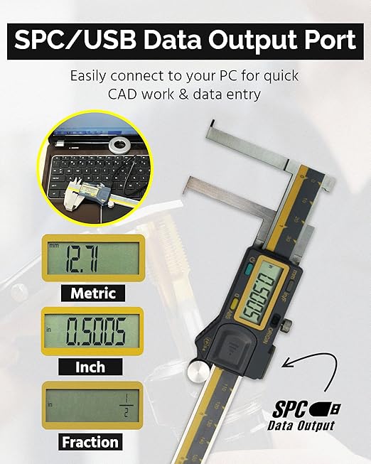 iGAGING Absolute Origin 0-6" Internal Slot Digital Caliper, IP54 Stainless Steel, SPC/USB Output Port, Case, Manual, Battery