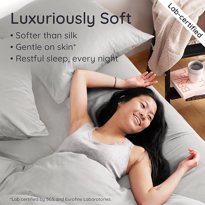 Bambaw 100% Viscose Derived from Bamboo Fitted Sheet Twin Size, Cooling Fitted Sheet Twin Size, 15’’ Deep Pocket Twin Size Fitted Sheets Only, Breathable Twin Bottom Sheets Only (Moonlight Gray)