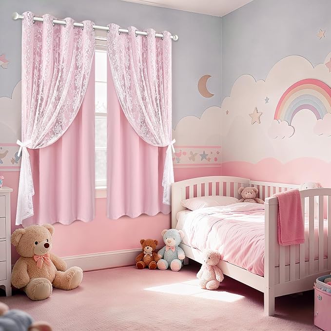 Yinhua Pink Blackout Curtains for Bedroom Double Layer Nursery Curtains for - Image 8