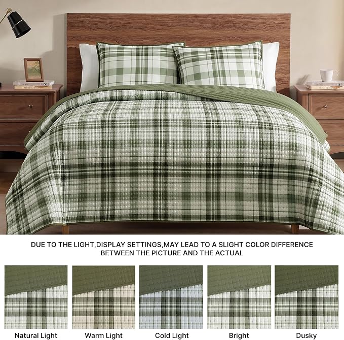 King Quilt-Lightweight Bedspread Plaid Quilt King Size Quilt Bedding Set | - Image 7