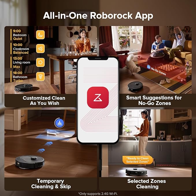 roborock QV 35S Robot Vacuum and Mop, All-in-one Vacuum Cleaner, 10,000Pa Powerful Suction, Self Emptying & Refilling, Self Mop Washing & Air Drying, Anti-Tangle Brushes for Home, Pet Hairs, Black