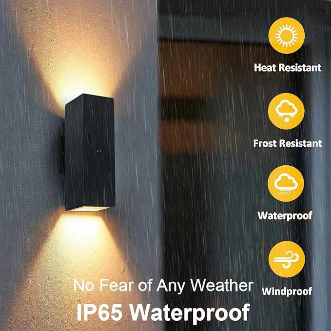 WISELUME Motion Sensor Outdoor Wall Lights, Dusk to Dawn Porch & Patio Sconce with E26 Dimmable LED Bulbs, Black Aluminum Up & Down Exterior Lights for Garage, Garden, Front Door, ETL Listed