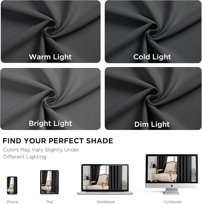 CUCRAF Dark Grey Blackout Curtains 72 inch Length, Thermal Insulated Room - Image 7