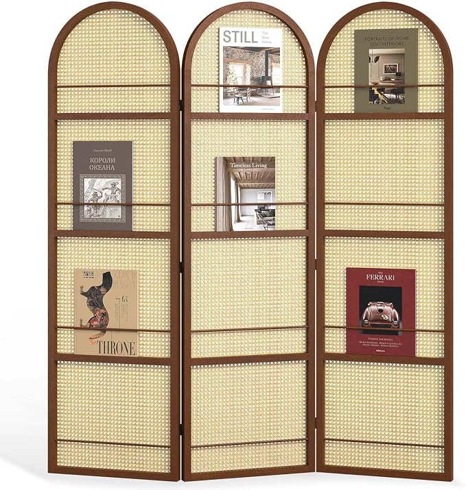 Rattan Room Divider with Bookshelf, Privacy Screen - Image 9
