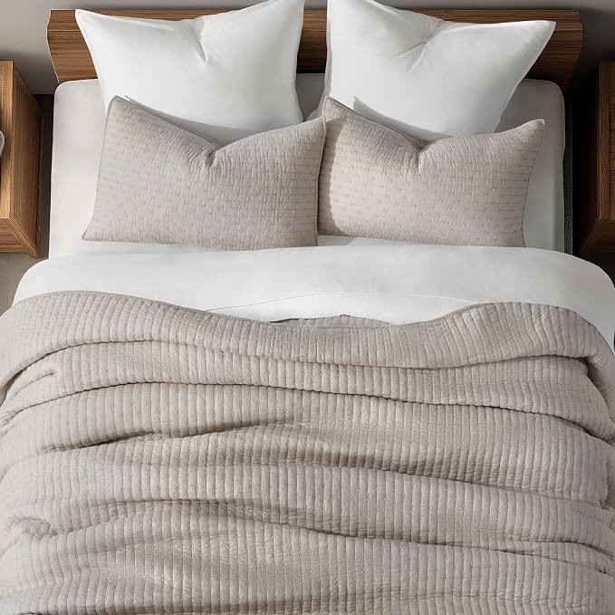 100% Cotton Cross Stitch 3-Piece Quilt Set, Taupe | 100% Cotton, Elegant Cross - Image 4