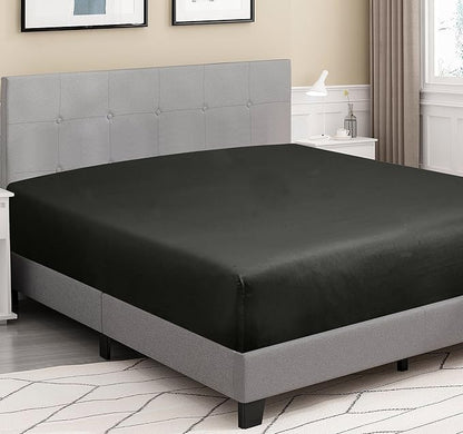 ROYALE LINENS 300 Thread Count 100% Long Staple Combed Cotton Fitted Sheet Twin - Super Soft Deep Pocket Bottom Sheet - Fitted Sheets Only - Elastic Sheets (Twin, Black)