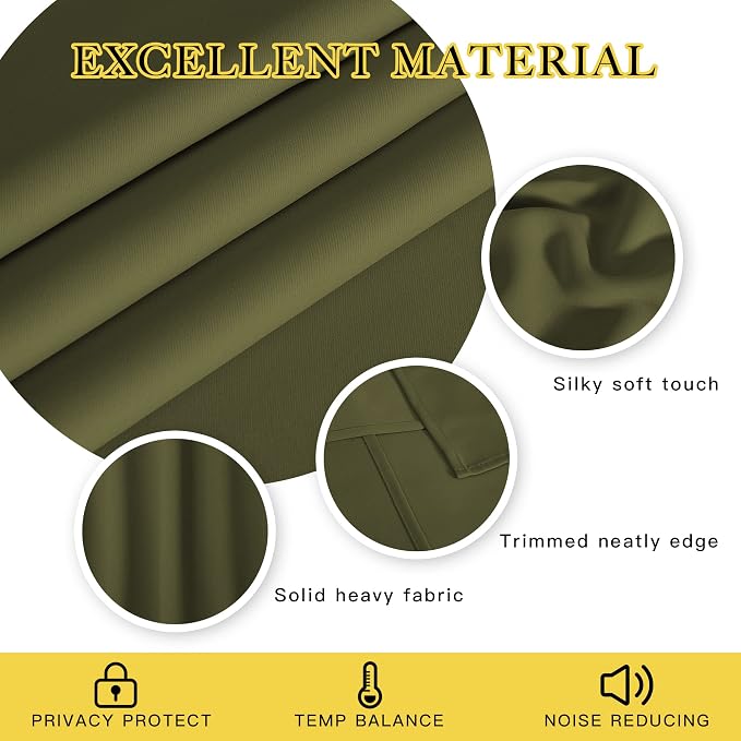 NICETOWN Olive Green Blackout Curtains 84 inch Length, Grommet Top Room - Image 2