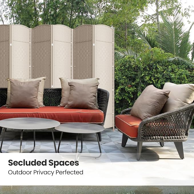 6 Panel Folding Room Divider, Woven Privacy Screen, handcrafted diamond pattern - Image 5