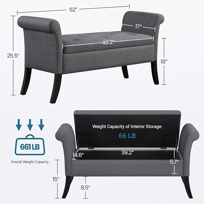 Yaheetech 52in Storage Bench for End of Bed - Image 3