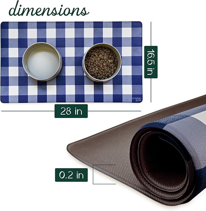 CROXTON & CO. Non-Slip Faux Leather Pet Feeding Mat for Dog Bowls | Large Bowl Mat for Food and Water | Durable, Easy-to-Clean Pet Food Mat for Floors | Size: 16.5"x18"